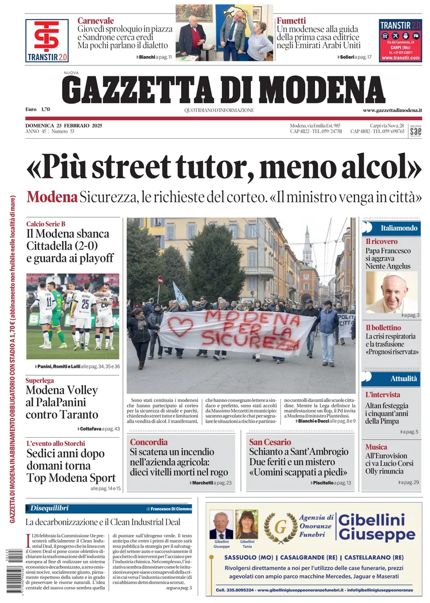 Prima-pagina-gazzetta di modena-oggi-edizione-del-2025-02-23